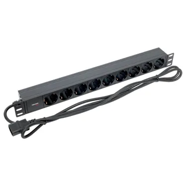 Блок розеток PDU TERACOM PRO 19' 1U 10А/250В 9 роз. Schuko шнур 2 м 3x1.5 мм2 вилка C14 корпус алюминий черный