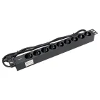 Блок розеток PDU TERACOM PRO 19' 1U 10А/250В 9 роз. Schuko шнур 2 м 3x1.5 мм2 вилка C14 корпус алюминий черный