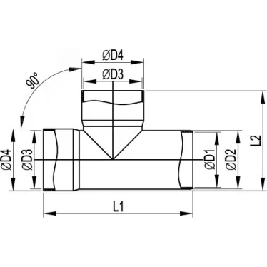 Тройник для двустенных труб 90 градусов D-75мм