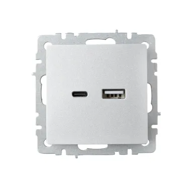 BRITE Розетка USB A+C 18Вт РЮ11-1-БрА алюминий