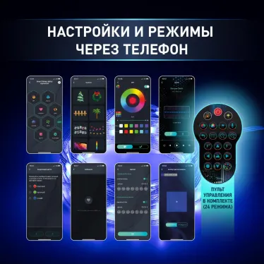 Умная гирлянда RGB, 10 м, ПДУ (управление цветом и режимами), таймер, USB, 100 LED, IP20 ERASG -01