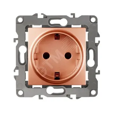 Розетка 2P+E Schuko со шторками, 16A-250В, Эра12, медь, 12-2102-14