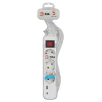 Удлинитель электрический UB-3es-5m-USB c заземлением с выключателем 3 розетки + 1xUSBA+1xUSBC 5м 10А