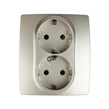 Розетка 2X2P+E Schuko со шторками, 16A-250В, Эра12, шампань, 12-2104-04