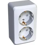                  ЭТЮД Розетка двойная наружная с заземлением со шторками белая
               