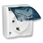 15 Aqua Розетка 2Р+Е Schuko со шторками с крышкой полупр. IP54 16А 250В винтовой зажим S15A белый