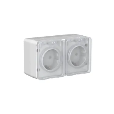 AtlasDesign PROFI IP54 открытой установки розетка двойная с з/к со шторками 16А, серый