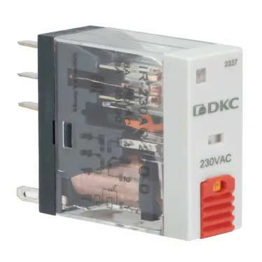 Реле миниатюрное промышленное, 2CO, ком. ток 8А, AgSnO2, напряжение 230V AC, опция: тест-кнопка+светодиод
