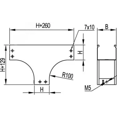 Ответвитель TD Т-образный вертикальный основание 100 H50 в комплекте с крепежными элементами и соединительными пластинами