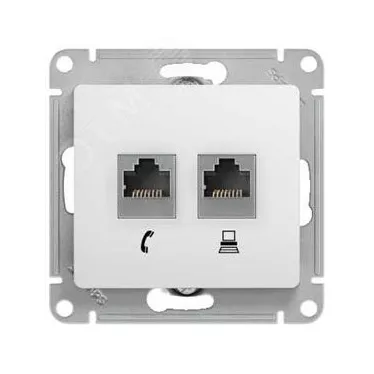 GLOSSA Розетка телефон/компьютер RJ11+RJ45 категория 5е в рамку белая
