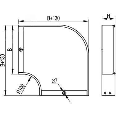 Угол CPO 90 горизонтальный 90 градусов 200x50 в комплекте с крепежными элементами и соединительными пластинами