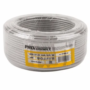 Витая пара U/UTP PROconnect 4PR 24AWG CU медь CAT5E 100 МГц PVC серый бухта 50