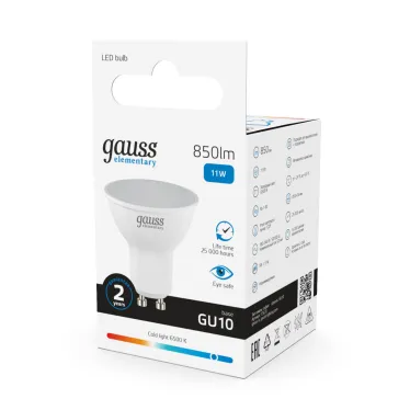 Лампа светодиодная LED 11 Вт 850 лм 6500К софит MR16 холодный GU10 AC 220В Elementary Gauss
