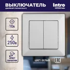 Выключатель Intro Solo 4-104-01 двухклавишный 10А-250В, IP20, СУ, белый