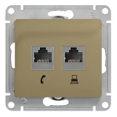 GLOSSA Розетка телефон/компьютер RJ11+RJ45 категория 5е в рамку титан