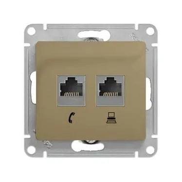 GLOSSA Розетка телефон/компьютер RJ11+RJ45 категория 5е в рамку титан