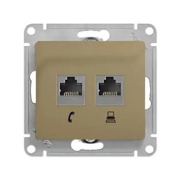 GLOSSA Розетка телефон/компьютер RJ11+RJ45 категория 5е в рамку титан