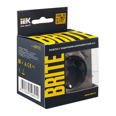BRITE Розетка с заземлением с защитными шторками 16А с USB A+A 2,1А РЮш10-1-БрТБ бронза