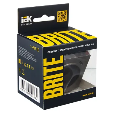BRITE Розетка с заземлением с защитными шторками 16А с USB A+C 18Вт РЮш11-1-БрТБ бронза