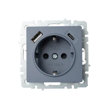 BRITE Розетка с заземлением с защитными шторками 16А с USB A+C 18Вт РЮш11-1-БрМ маренго