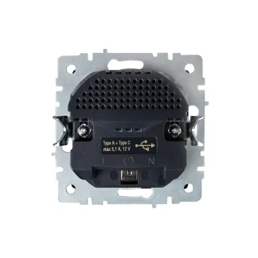 BRITE Розетка с заземлением с защитными шторками 16А с USB A+C 18Вт РЮш11-1-БрС сталь
