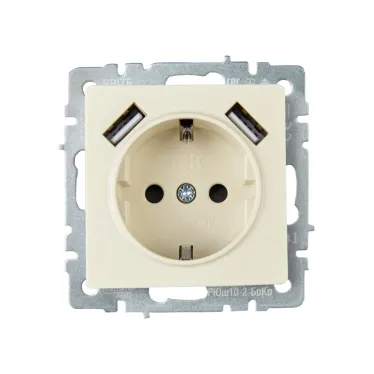 BRITE Розетка с заземлением с защитными шторками 16А с USB A+A 3,1А РЮш10-2-БрКр бежевый