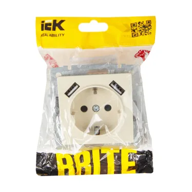 BRITE Розетка с заземлением с защитными шторками 16А с USB A+A 3,1А РЮш10-2-БрКр бежевый