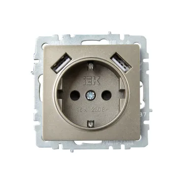BRITE Розетка с заземлением с защитными шторками 16А с USB A+A 3,1А РЮш10-2-БрШ шампань