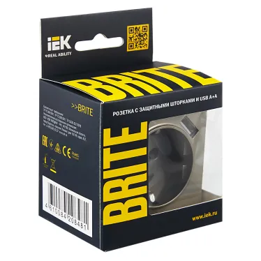 BRITE Розетка с заземлением с защитными шторками 16А с USB A+A 3,1А РЮш10-2-БрШ шампань