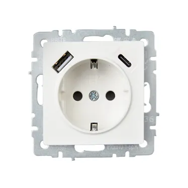 BRITE Розетка с заземлением с защитными шторками 16А с USB A+C 18Вт РЮш11-1-БрЖ жемчуг