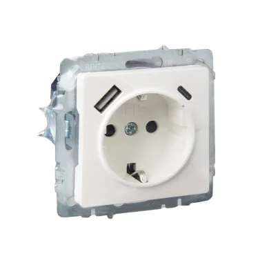 BRITE Розетка с заземлением с защитными шторками 16А с USB A+C 18Вт РЮш11-1-БрЖ жемчуг