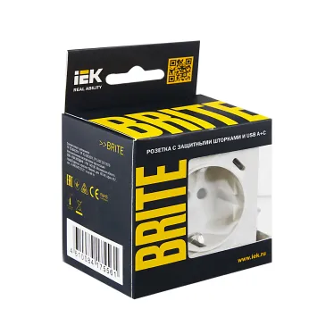 BRITE Розетка с заземлением с защитными шторками 16А с USB A+C 18Вт РЮш11-1-БрЖ жемчуг