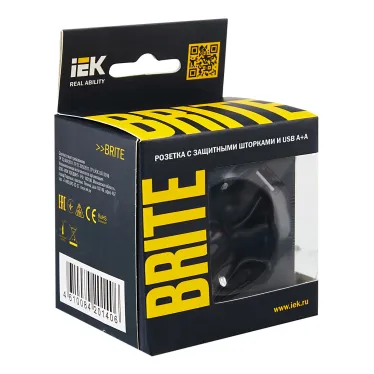 BRITE Розетка 1 пост с заземлением с защитными шторками 16А с USB A+A 5В 3,1А РЮш10-2-БрГ графит
