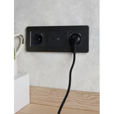 BRITE Розетка 1 пост с заземлением с защитными шторками 16А с USB A+A 5В 3,1А РЮш10-2-БрГ графит
