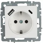 BRITE Розетка с заземлением с защитными шторками 16А с USB A+C 18Вт РЮш11-1-БрБ белый