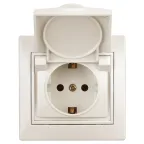 Розетка Intro Plano 1-203-02 с заземлением 2P+E Schuko с крышкой, 16А-250В, IP20, СУ, слоновая кость
