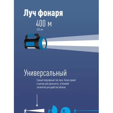 Фонарь-прожектор аккумуляторный, 7W LED + 20 SMD x 0,5 WLED, аккум. 4V 4Ah, 420Лм - 6 часов, 380Лм - 10 часа