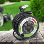 Удлинитель силовой RMx-4es-3x2.5-50m-IP44(KG) на металлической катушке с заземлением с выключателем 4 розетки 50м КГ