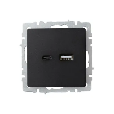 BRITE Розетка USB A+C 18Вт РЮ11-1-БрЧ черный