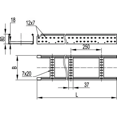 Лоток лестничный 80х400 плюс L-3000мм цинк-ламельный