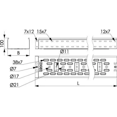 Лоток перфорированный 100х100 L-2000мм цинк-ламельный