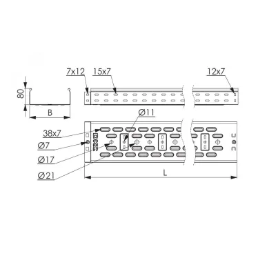 Лоток перфорированный 80х80 L-2000мм цинк-ламельный