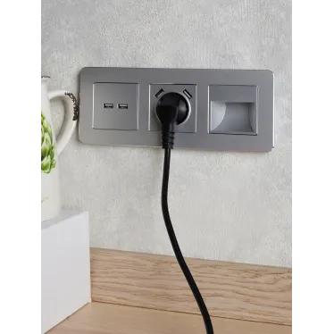 BRITE Розетка с заземлением с защитными шторками 16А с USB A+A 2,1А РЮш10-1-БрА алюминий