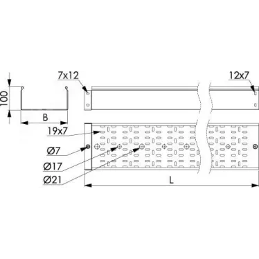 Лоток перфорированный 200х100 L-3000мм толщина 1.0мм цинк-ламельный