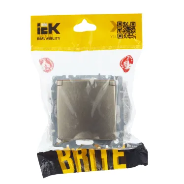 BRITE Розетка с заземлением с защитными шторками и крышкой 16А IP44 РСбш10-3-44-БрШ шампань