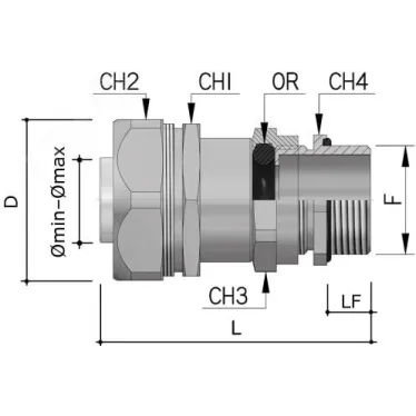 Муфта металлорукав-коробка DN 10 с уплотнением кабеля IP68 М16х15 D-5 - 9мм