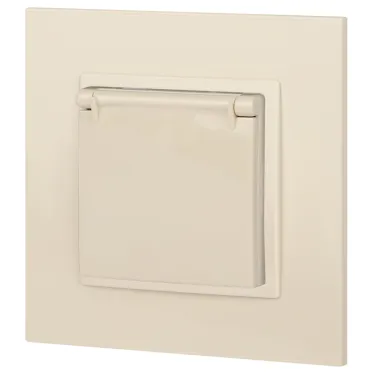 Розетка 2P+E Schuko со шторками с крышкой, 16А-250В, Эра Elegance, сл.кость, 14-2103-02