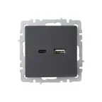 BRITE Розетка USB A+C 18Вт РЮ11-1-БрГ графит