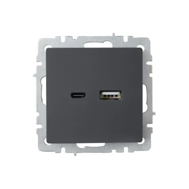 BRITE Розетка USB A+C 18Вт РЮ11-1-БрГ графит