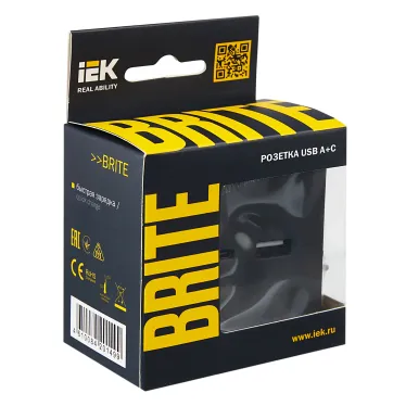 BRITE Розетка USB A+C 18Вт РЮ11-1-БрГ графит